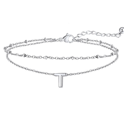 Initial Layered Anklet for Women