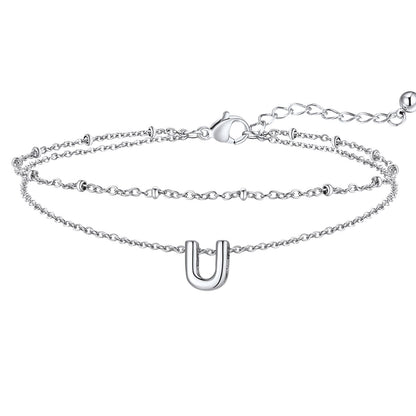 Initial Layered Anklet for Women