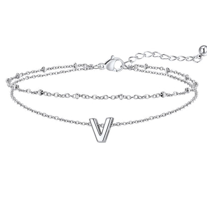 Initial Layered Anklet for Women