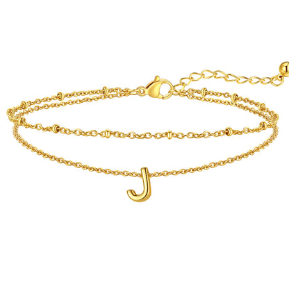 Initial Layered Anklet for Women