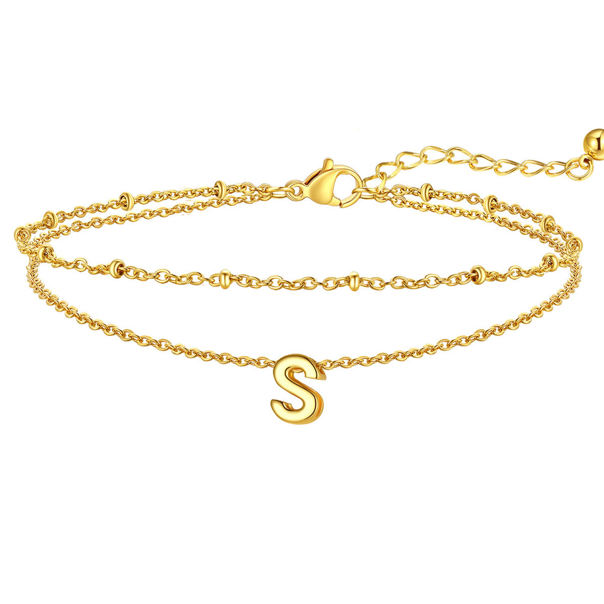 Initial Layered Anklet for Women