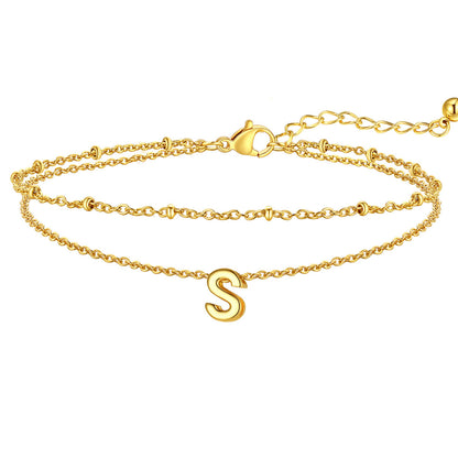 Initial Layered Anklet for Women