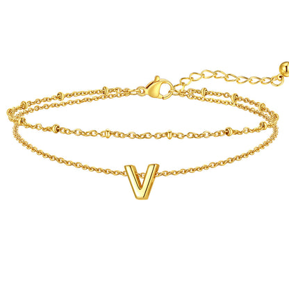 Initial Layered Anklet for Women
