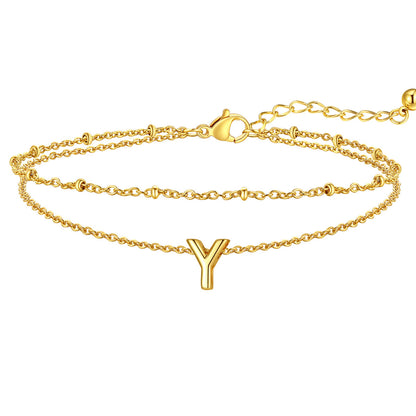Initial Layered Anklet for Women
