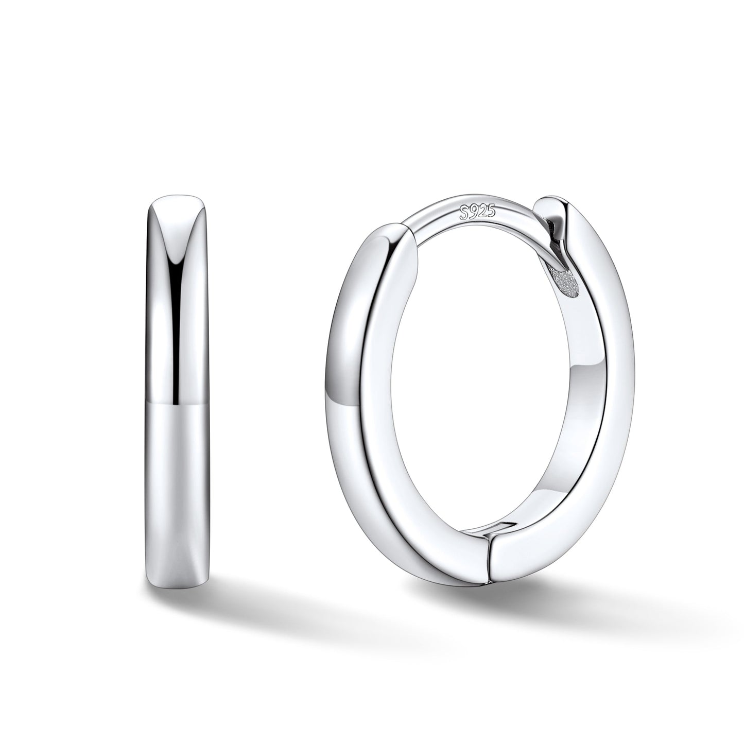 Silver hoop earrings on a white background