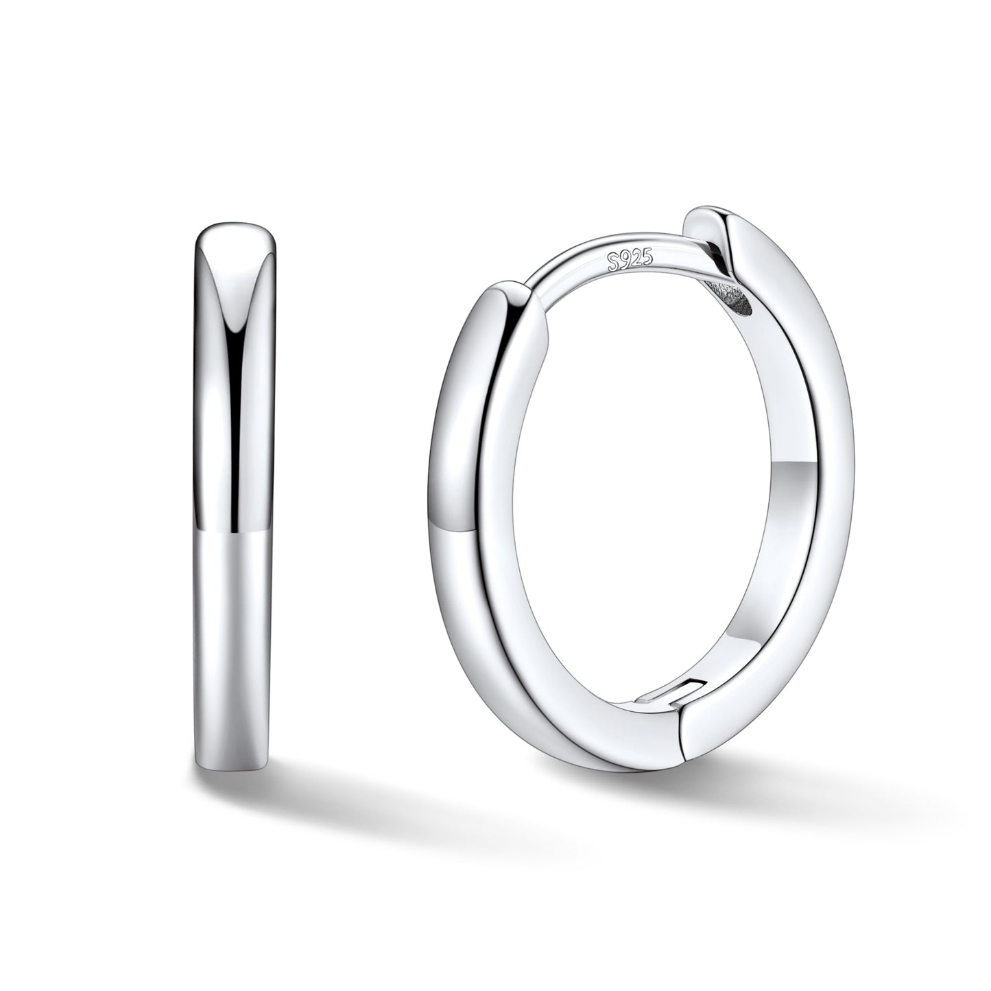 Two silver hoop earrings on a white background