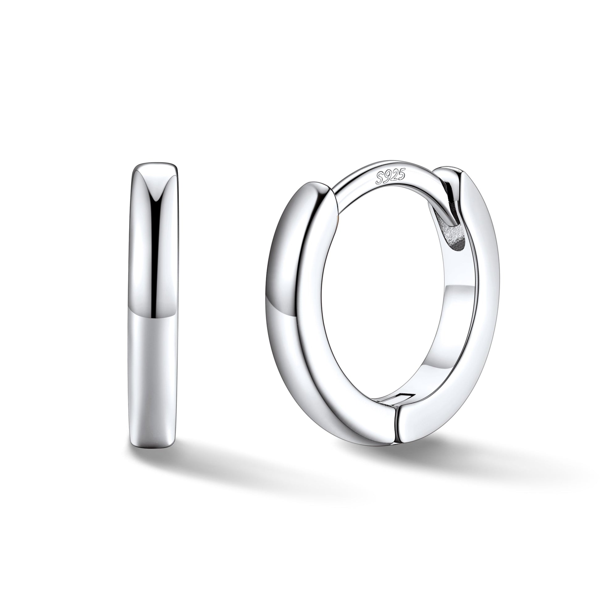 Silver hoop earrings on a white background
