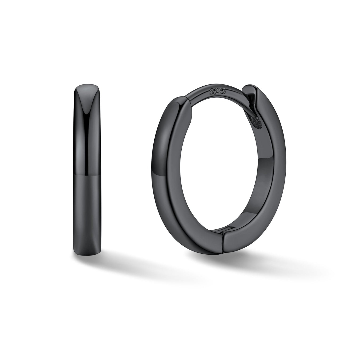 Black hoop earrings on a white background