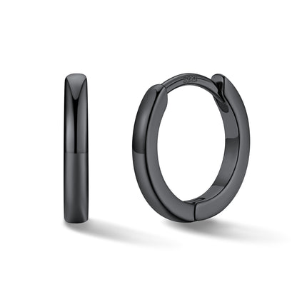 Black hoop earrings on a white background