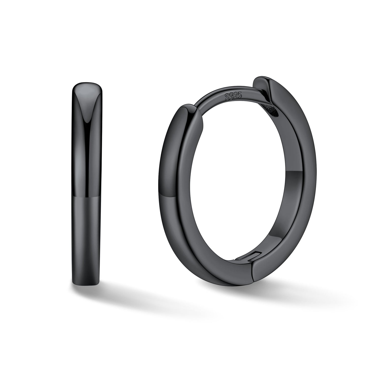 Black hoop earrings on a white background