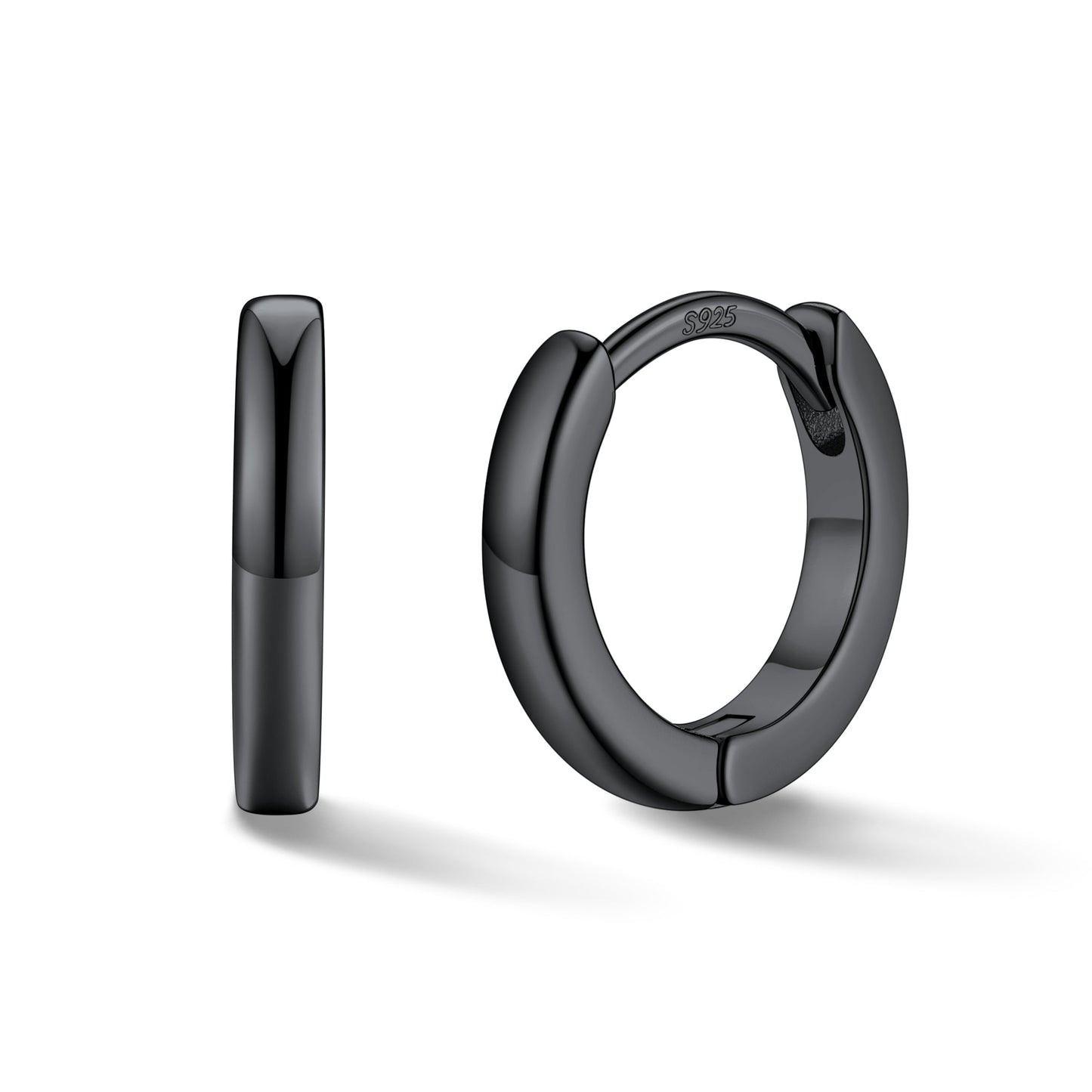 Black hoop earrings on a white background
