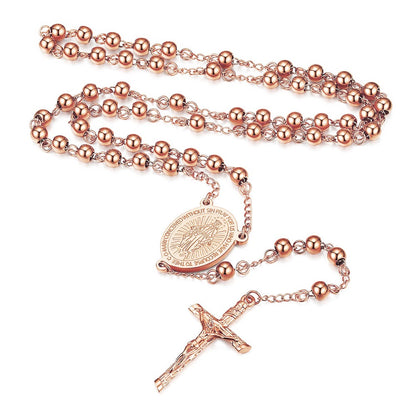 Virgin Mary Rosary Beads Necklace with Cross for Men Women