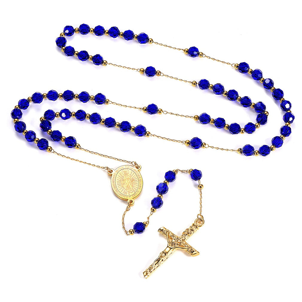 Virgin Mary Rosary Beads Necklace with Cross for Men Women
