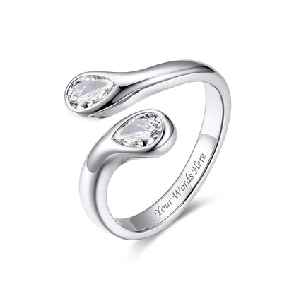 Teardrop April Birthstone Adjustable Ring on a white background