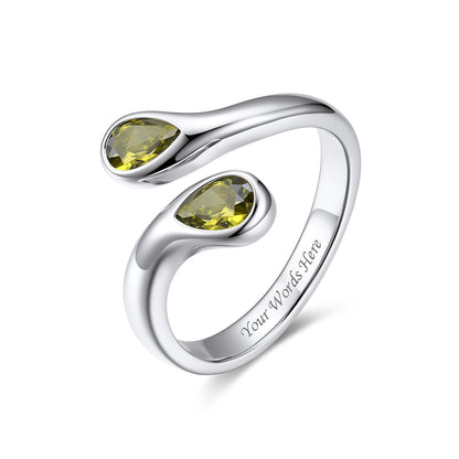 Teardrop August Birthstone Adjustable Ring on a white background