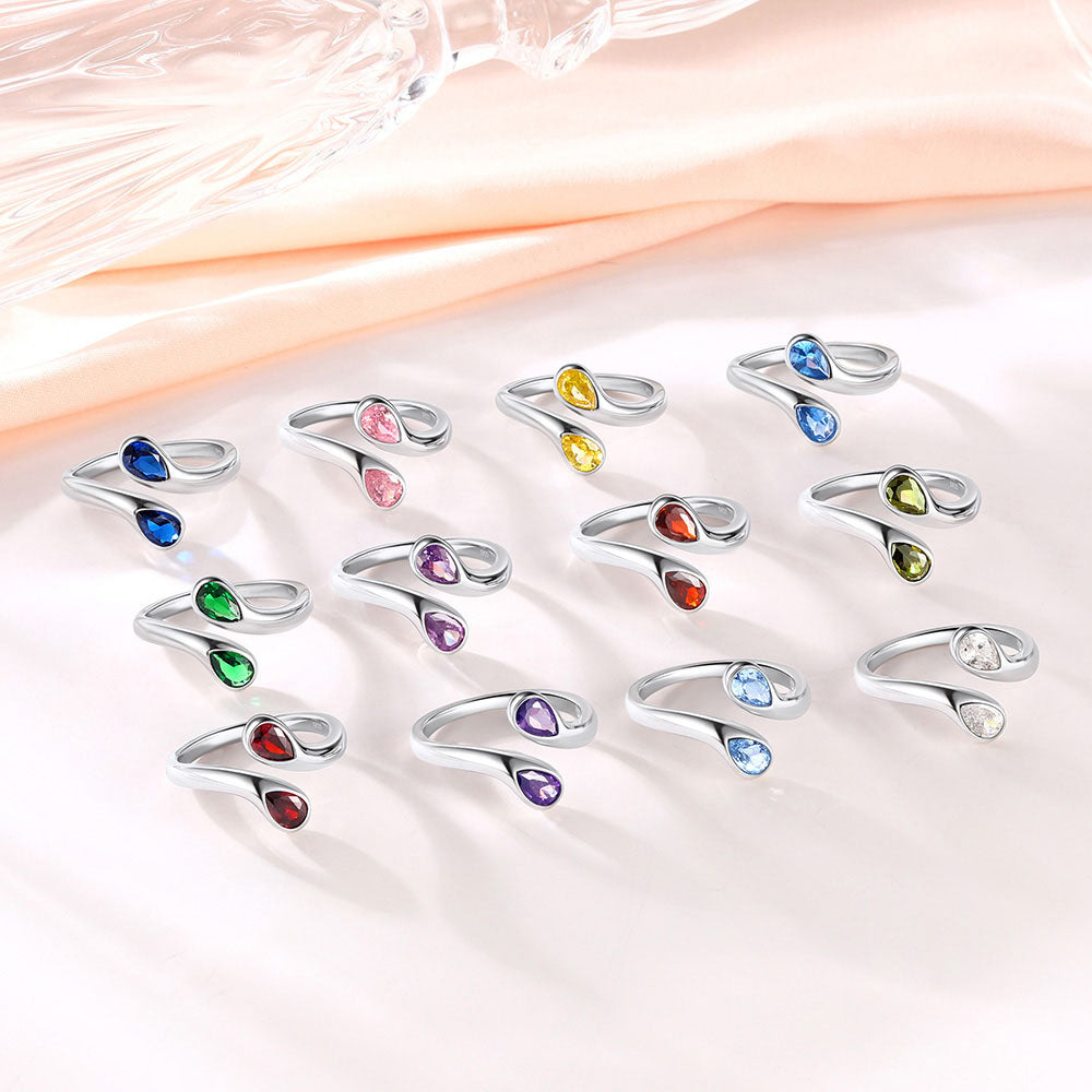 Teardrop Birthstone Adjustable Ring