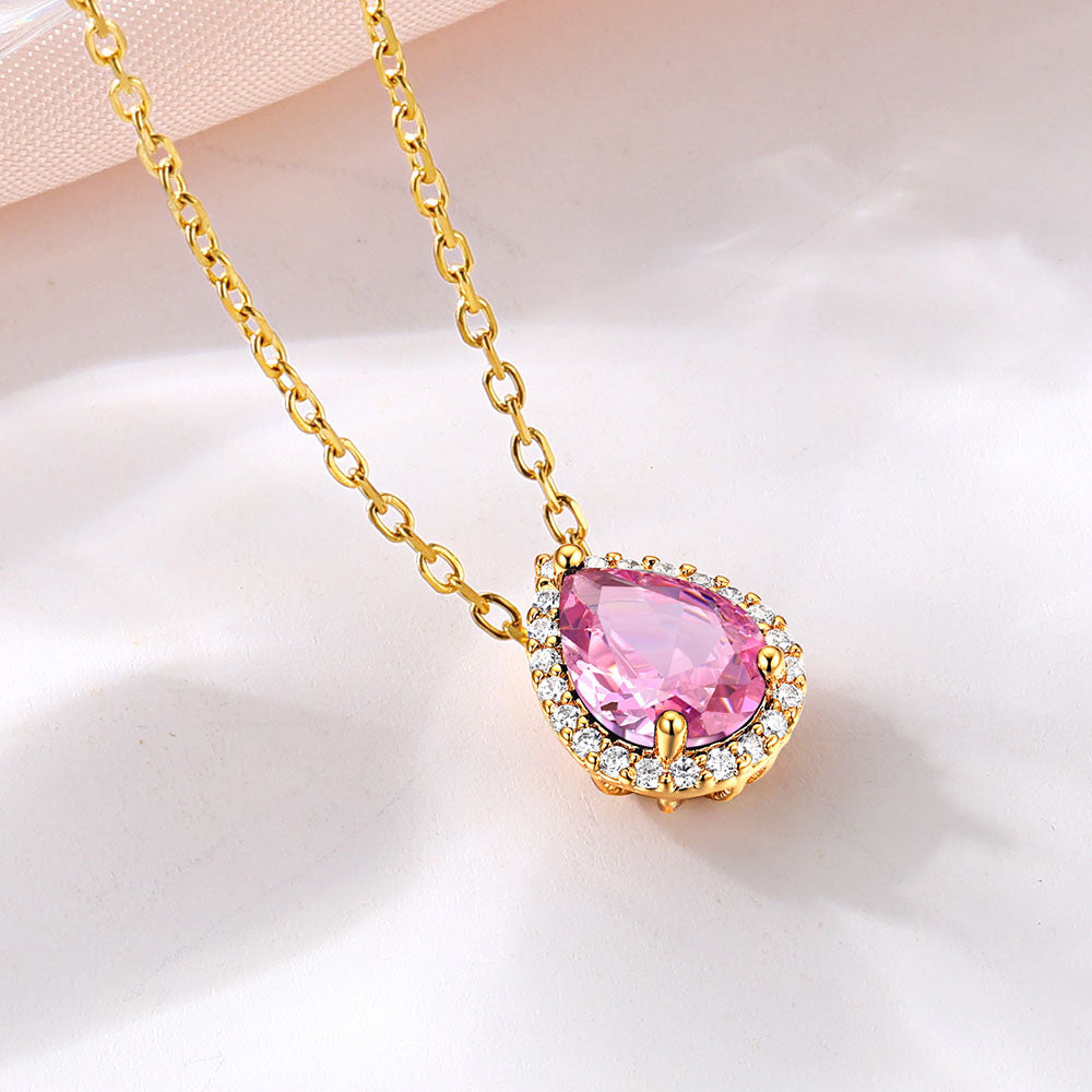 Teardrop Birthstone Necklace Gold Plated