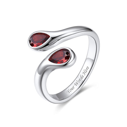 Teardrop January Birthstone Adjustable Ring on a white background