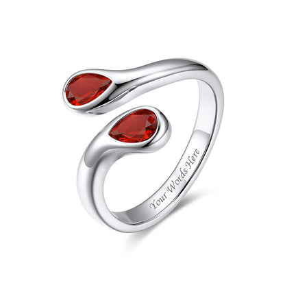 Teardrop July Birthstone Adjustable Ring on a white background