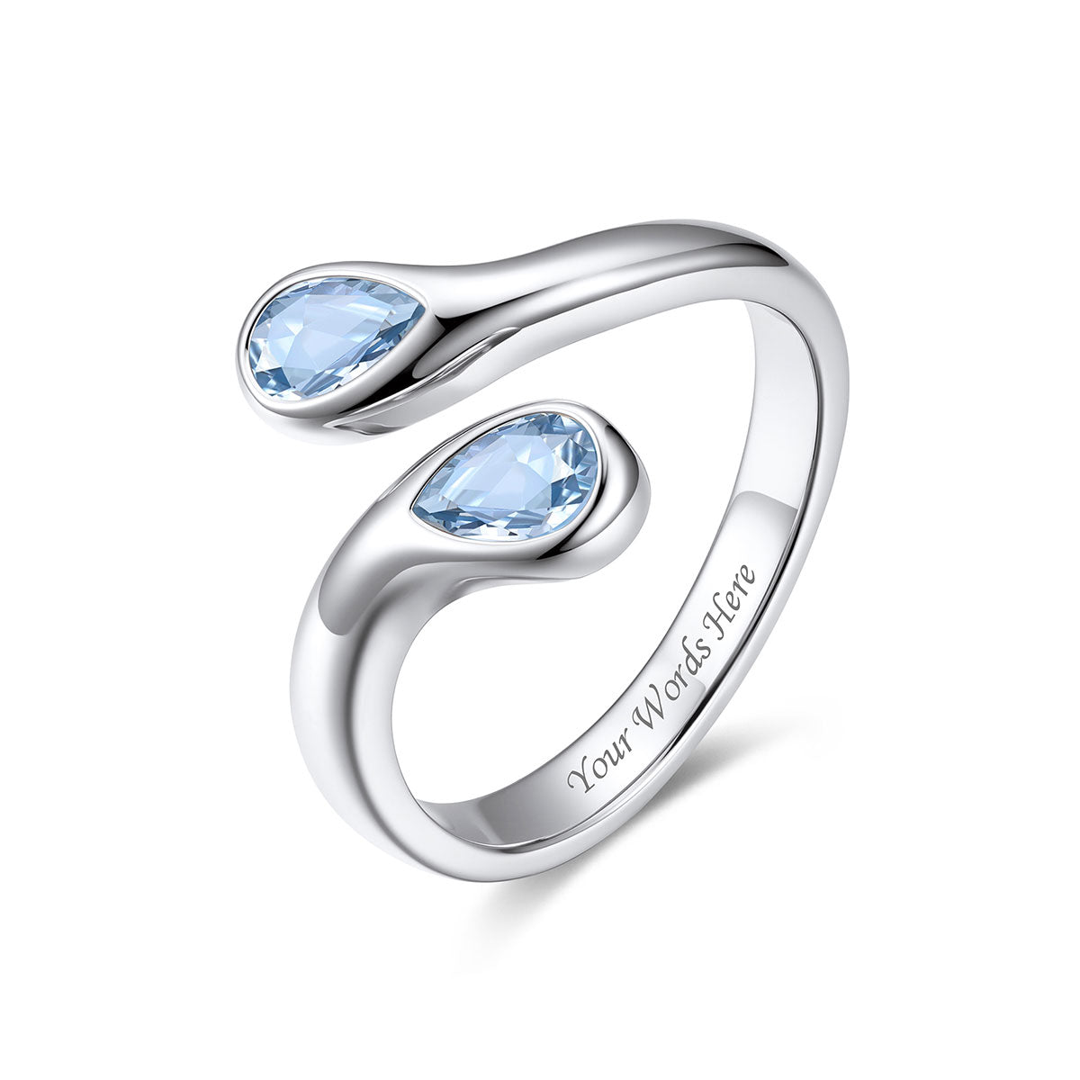 Teardrop March Birthstone Adjustable Ring on a white background