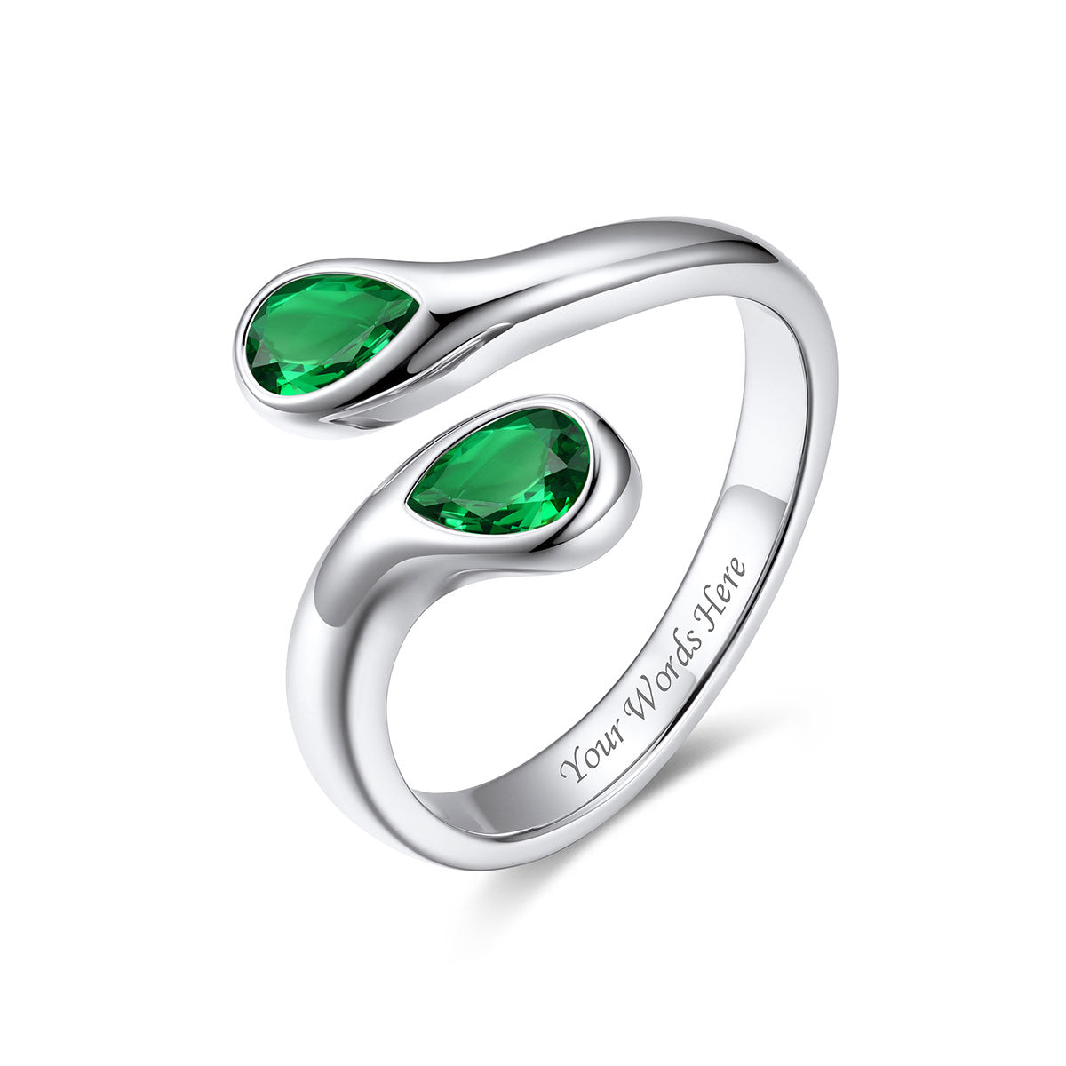 Teardrop May Birthstone Adjustable Ring on a white background