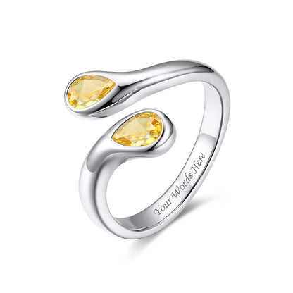 Teardrop November Birthstone Adjustable Ring on a white background