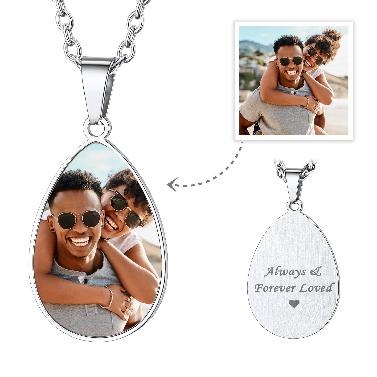 Teardrop Photo Necklace for Women Men