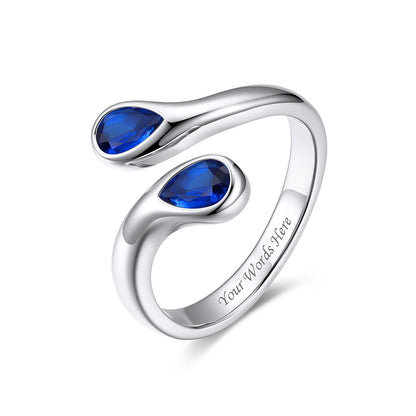 Teardrop September Birthstone Adjustable Ring on a white background