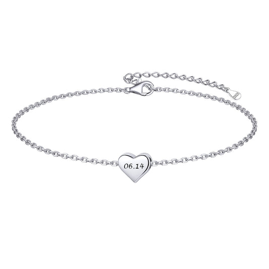 Tiny Heart Bracelet for Women in 925 Sterling Silver Stainless Steel