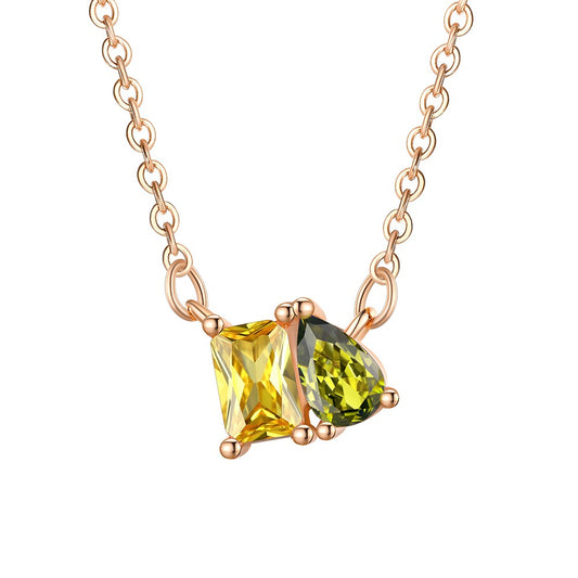 Toi et Moi Birthstone Necklace for Women Rose Gold Plated