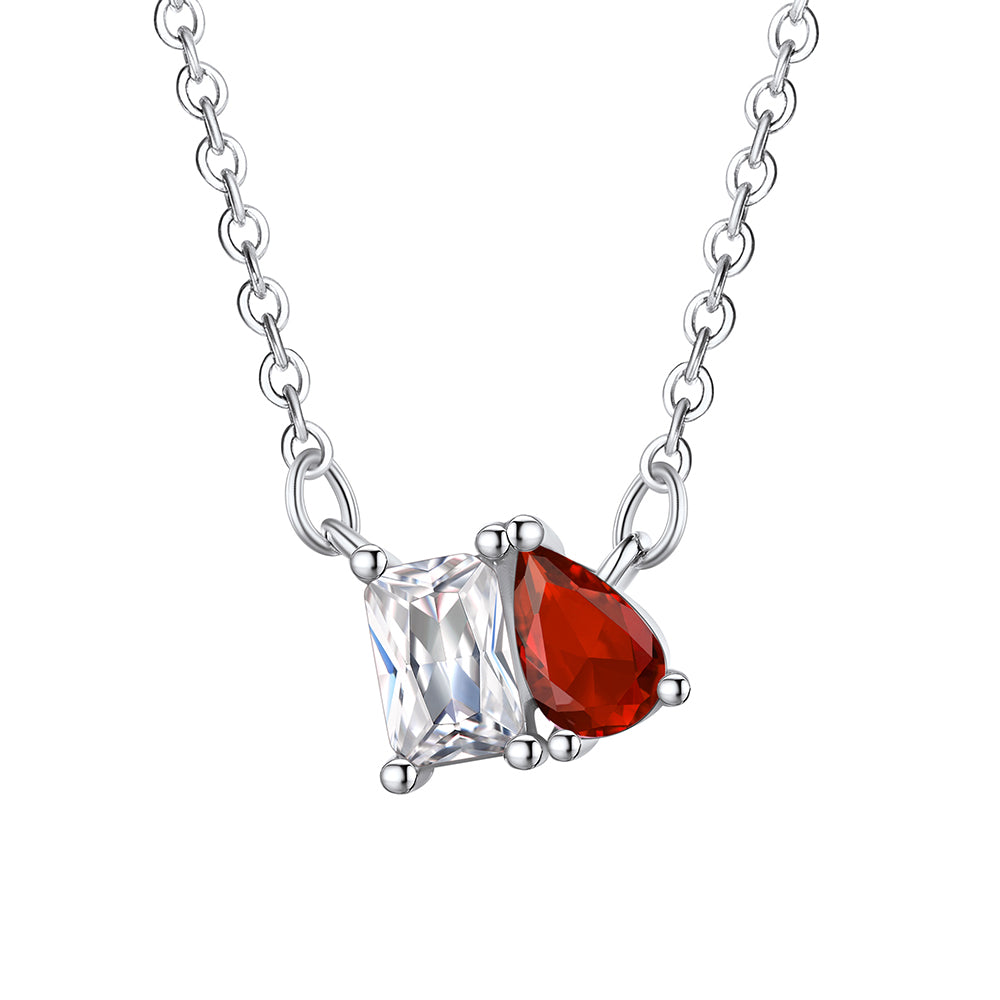 Toi et Moi Birthstone Necklace for Women White Gold Plated