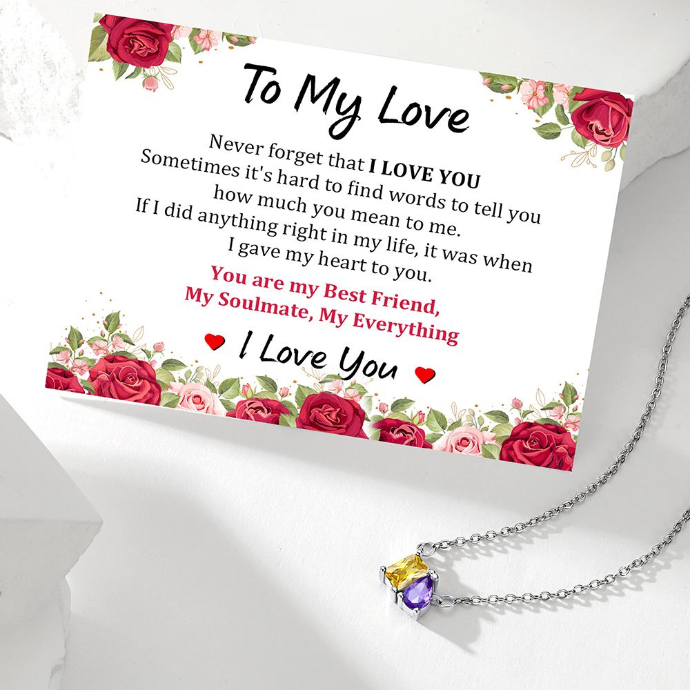 Toi et Moi Birthstone Necklace for Women with greeting card