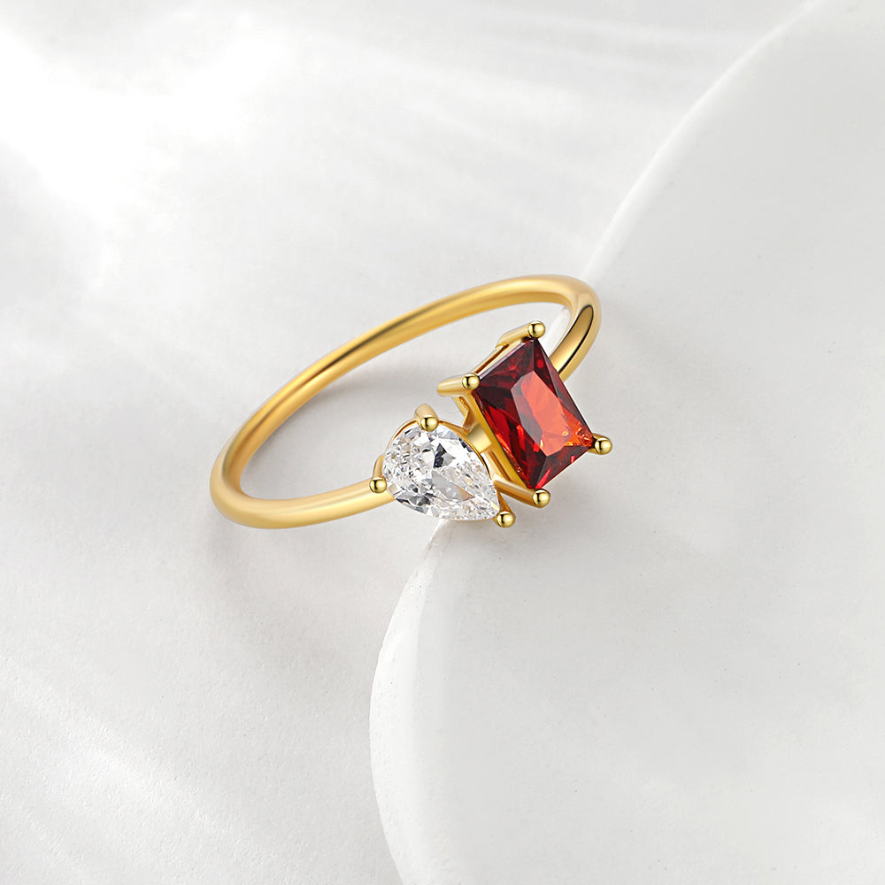 Toi et Moi Birthstone Ring Gold Plated