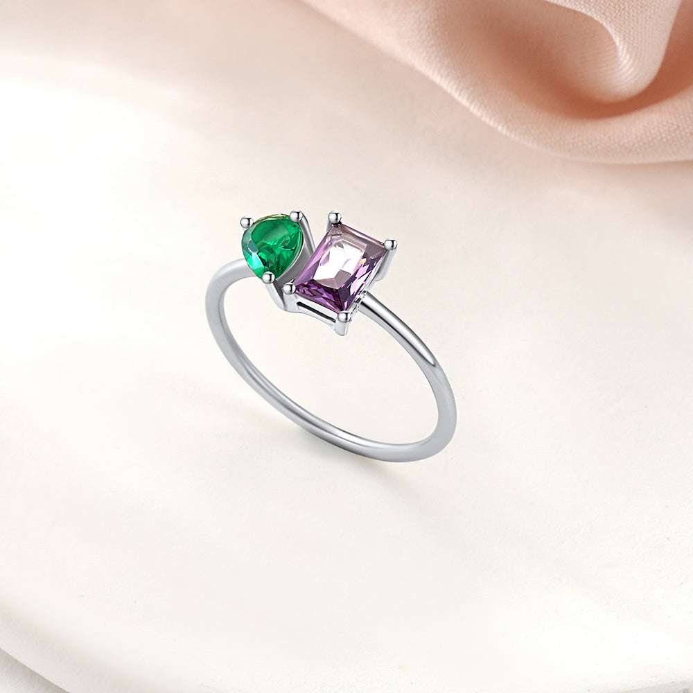 Toi et Moi Birthstone Ring Sterling Silver