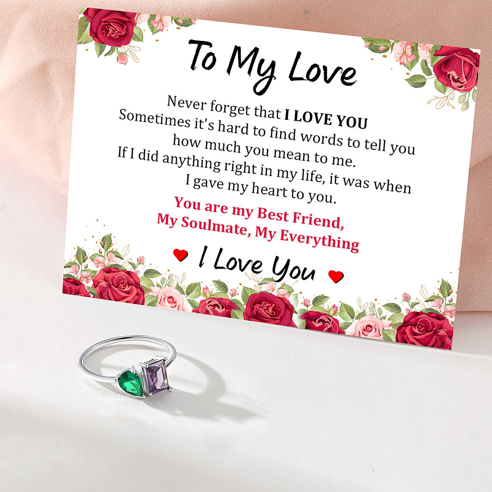 Toi et Moi Birthstone Ring with greeting card