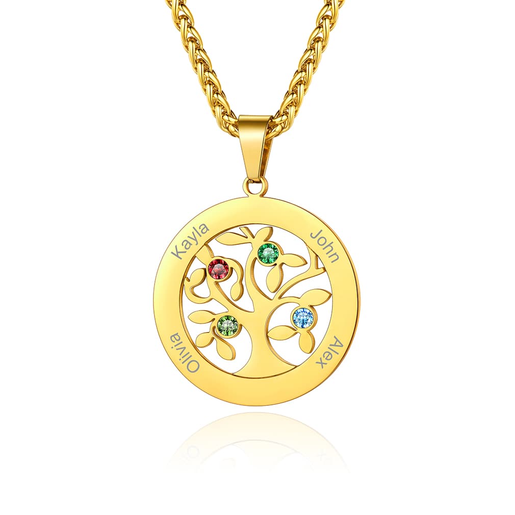 Tree of life necklace 4 Stones Gold