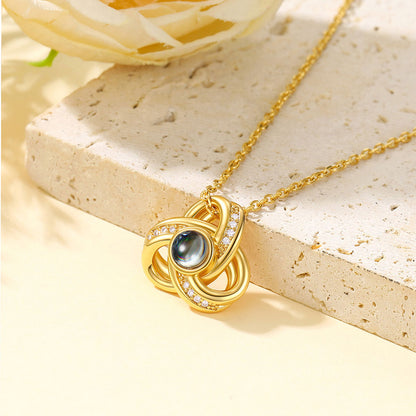 Triple Love Knot Photo Projection Necklace Gold Plated