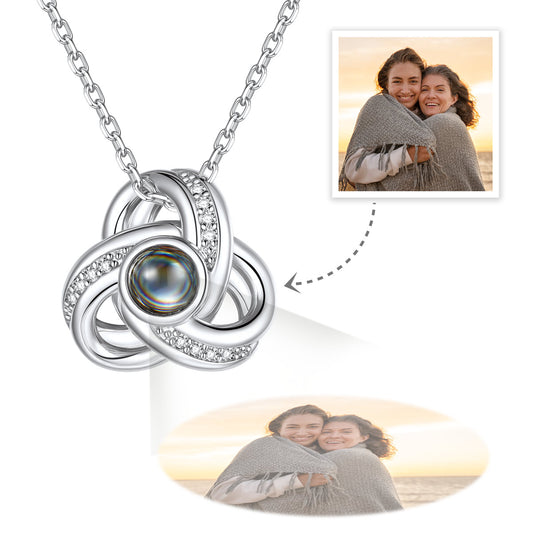 Triple Love Knot Photo Projection Necklace for Women