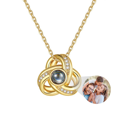 Triple Love Knot Photo Projection Necklace in Gold Plated