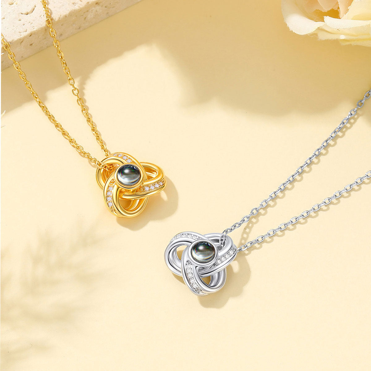 Triple Love Knot Photo Projection Necklace in different color