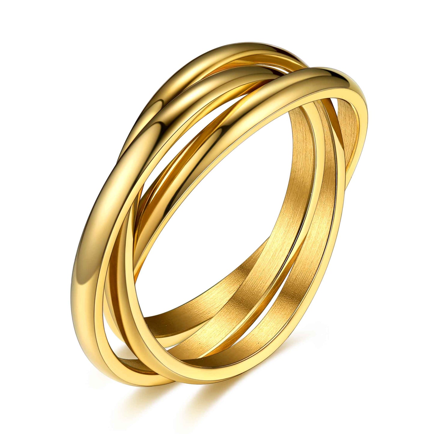 Triple Row Rolling Interlocking Stacking Rings Gold