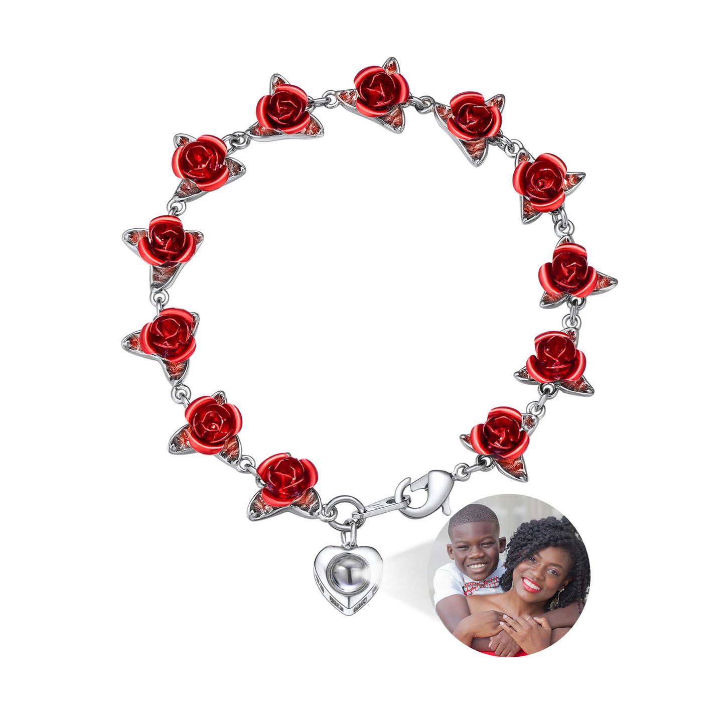 Personalized Rose Flower Heart Photo Projection Bracelet for Women