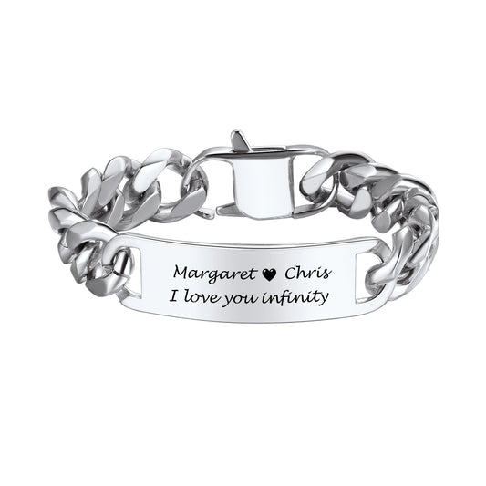 Personalized Engraved ID Bar Chain Bracelet 10MM