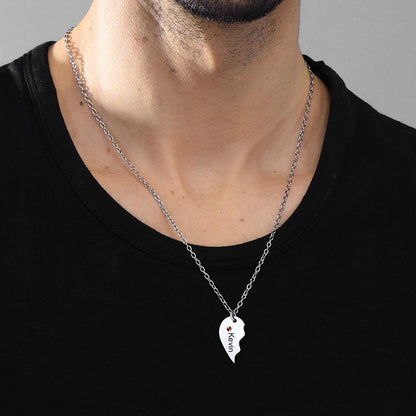 Personalized Matching Heart Necklace and Ring Set for Couples