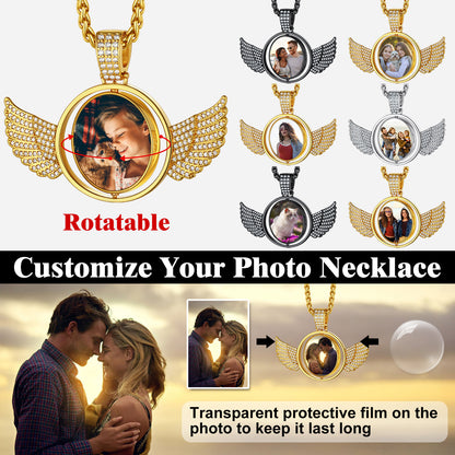 Personalized Angel Wings Rotatable Picture Necklace