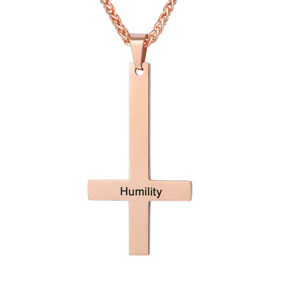 Upside Down Cross Necklace Rose Gold Plated