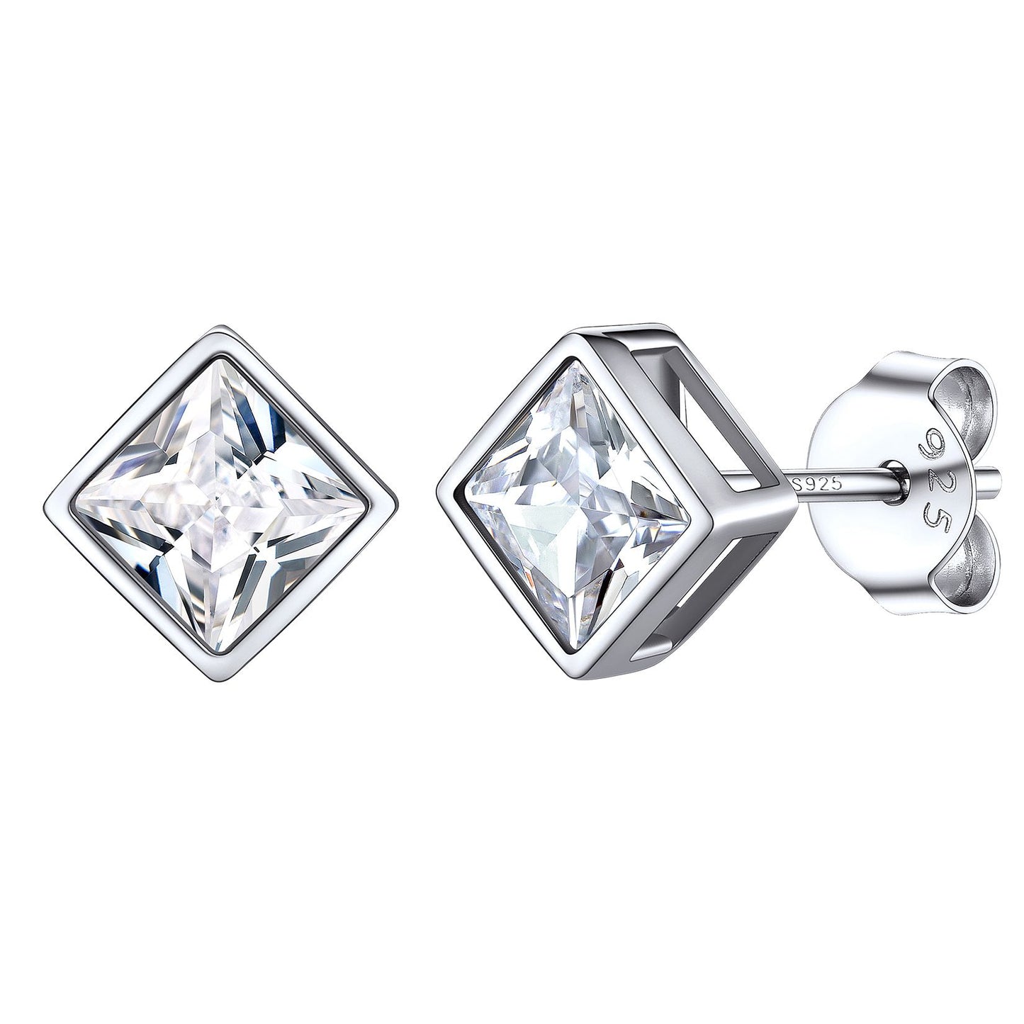 ⚡Flash Sale Sterling Silver Princess Cut CZ Stud Earrings