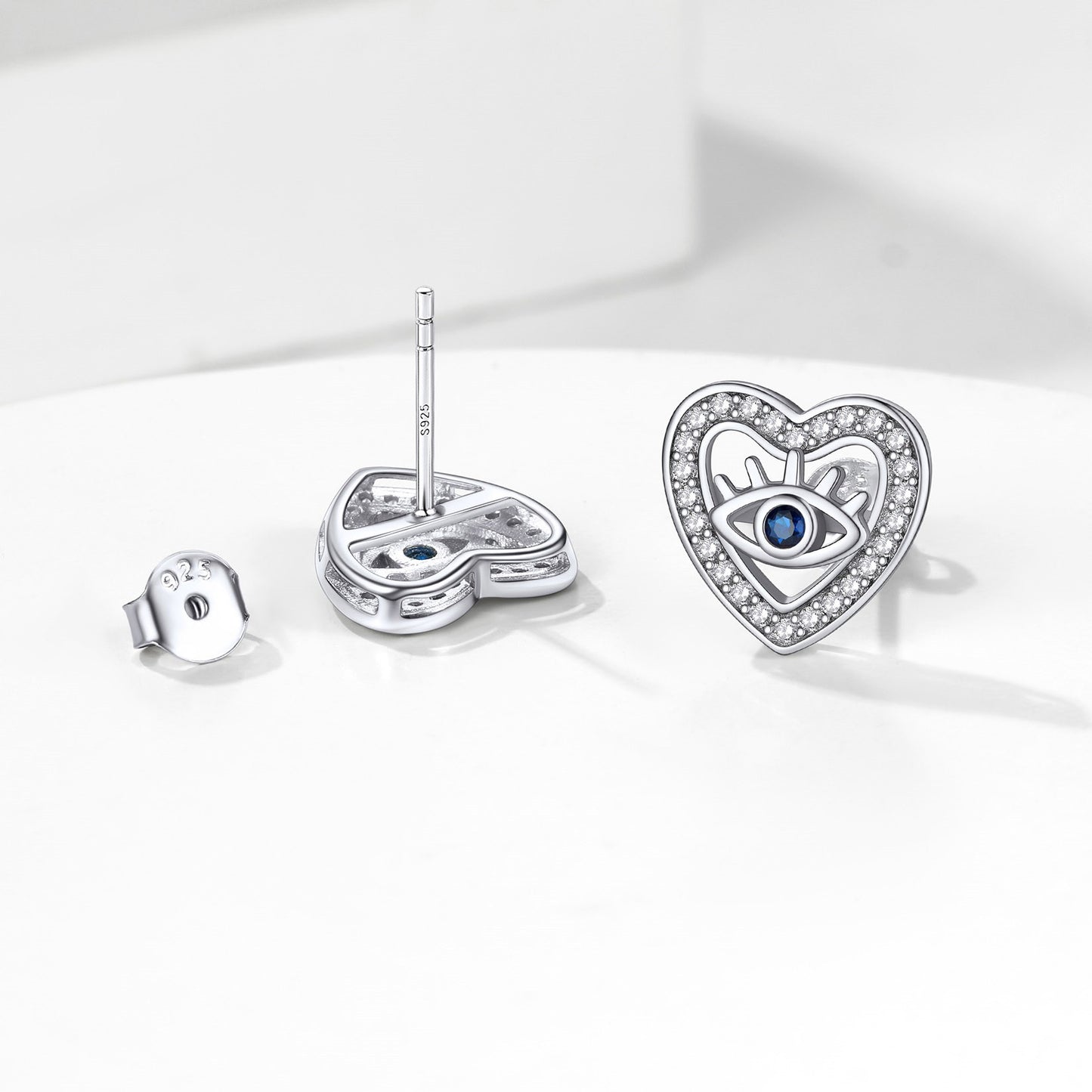 ⚡Flash Sale 925 Sterling Silver Heart Evil Eye Stud Earrings