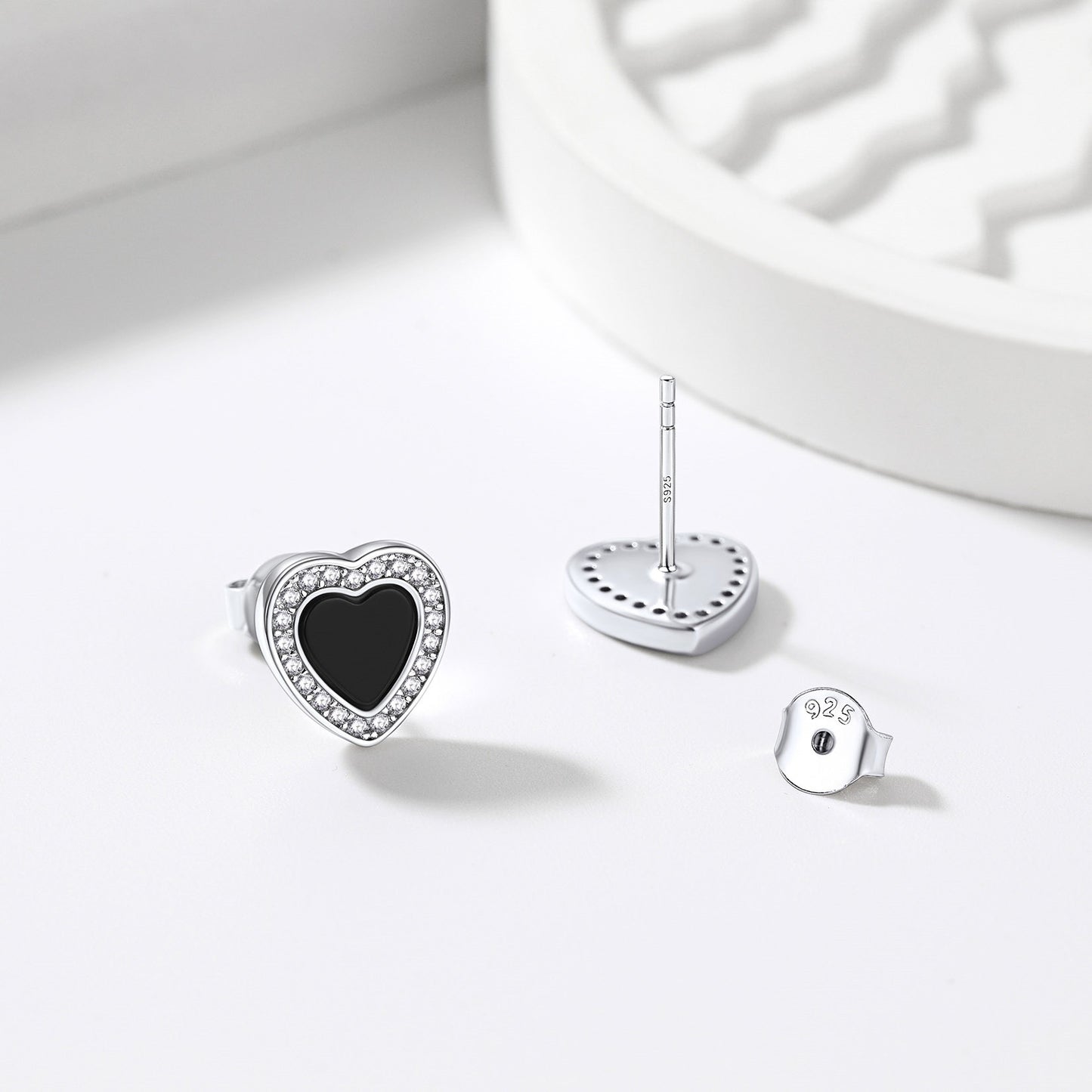 ⚡Flash Sale 925 Sterling Silver Heart Black Onyx Stud Earrings