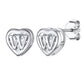 Sterling Silver Letter Initial Cubic Zirconia Heart Stud Earrings